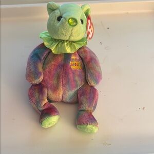 Ty Green and Purple Plush Frog Stuffed Animal